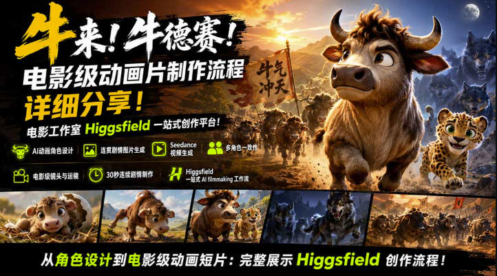 牛来!牛德赛!电影级动画片制作流程详细分享!电影工作室Higgsfield一站式创作平台,完整创作流程亿创资源网_优质资源分享平台_一站式资源获取亿创资源网 | 优质资源分享平台_一站式资源获取