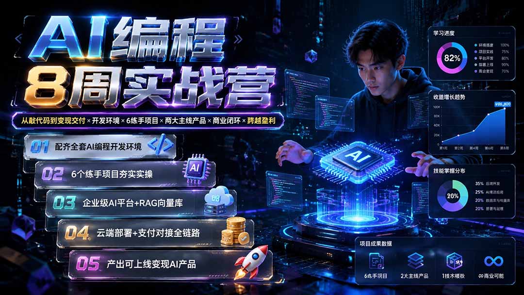 AI编程8周实战营：从敲代码到变现交付×开发环境×6练手项目×两大主线产品×商业闭环×跨越盈利亿创资源网_优质资源分享平台_一站式资源获取亿创资源网 | 优质资源分享平台_一站式资源获取