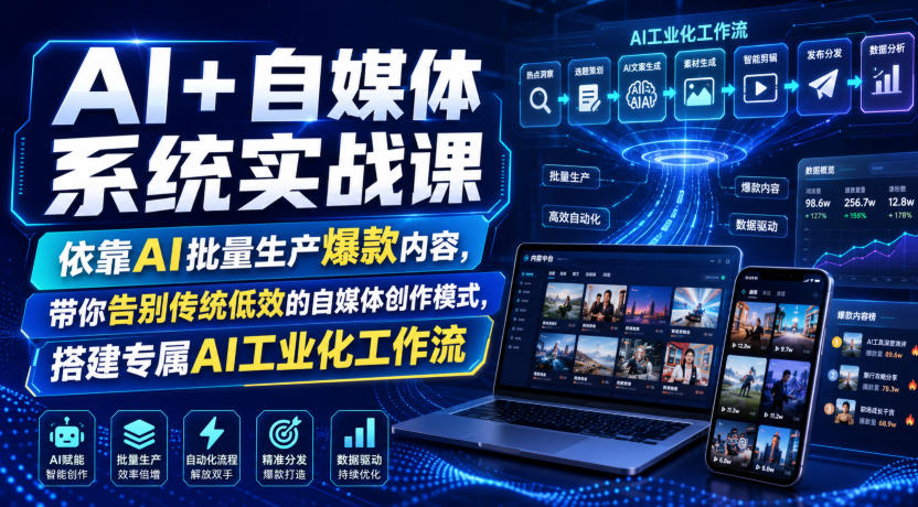 AI+自媒体系统实战课，依靠AI批量生产爆款内容，带你告别传统低效的自媒体创作模式，搭建专属AI工业化工作流亿创资源网_优质资源分享平台_一站式资源获取亿创资源网 | 优质资源分享平台_一站式资源获取