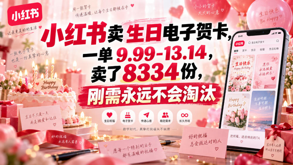 小红书卖生日电子贺卡，一单9.99-13.14，卖了8334份，刚需永远不会淘汰亿创资源网_优质资源分享平台_一站式资源获取亿创资源网 | 优质资源分享平台_一站式资源获取