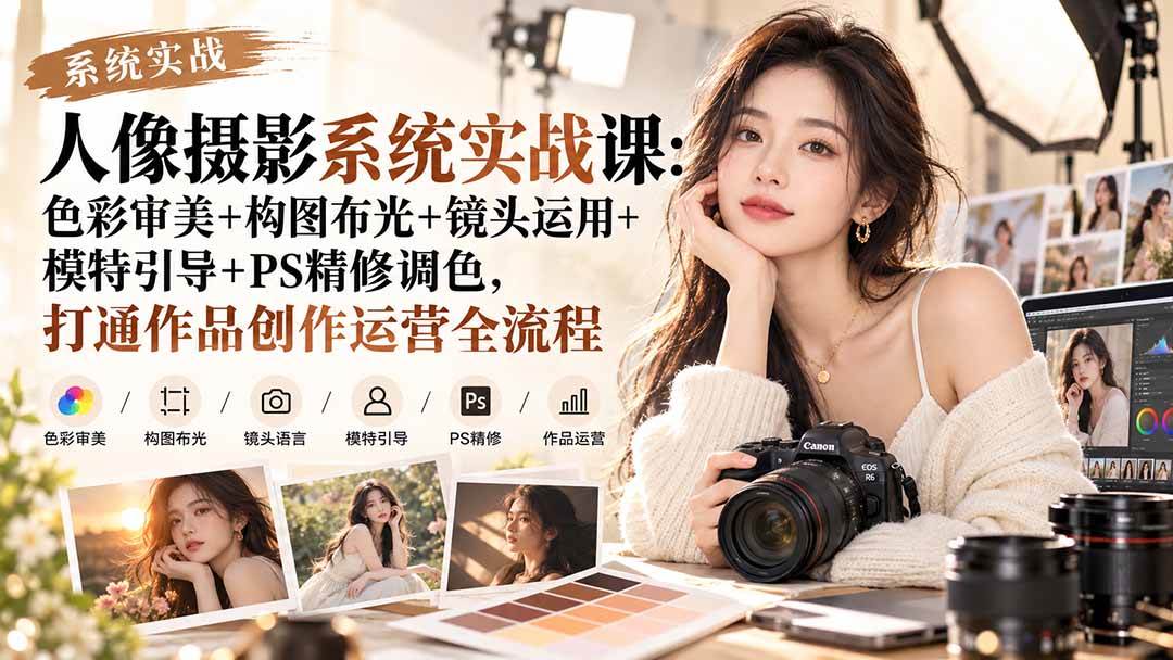 (20623期)【无水印】人像摄影系统实战课:色彩审美+构图布光+镜头运用+模特引导+PS精修调色,打通作品创作运营全流程亿创资源网_优质资源分享平台_一站式资源获取亿创资源网 | 优质资源分享平台_一站式资源获取