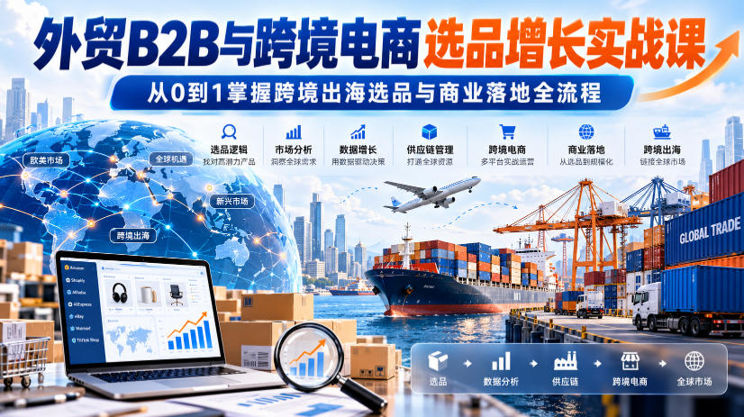 外贸B2B与跨境电商选品增长实战课，从0到1掌握跨境出海选品与商业落地全流程亿创资源网_优质资源分享平台_一站式资源获取亿创资源网 | 优质资源分享平台_一站式资源获取