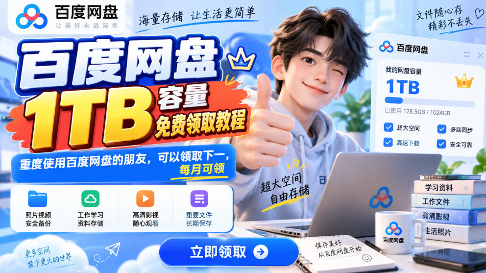 百度网盘1TB容量免费领取教程，重度使用百度网盘的朋友，可以领取下一，每月可领亿创资源网_优质资源分享平台_一站式资源获取亿创资源网 | 优质资源分享平台_一站式资源获取