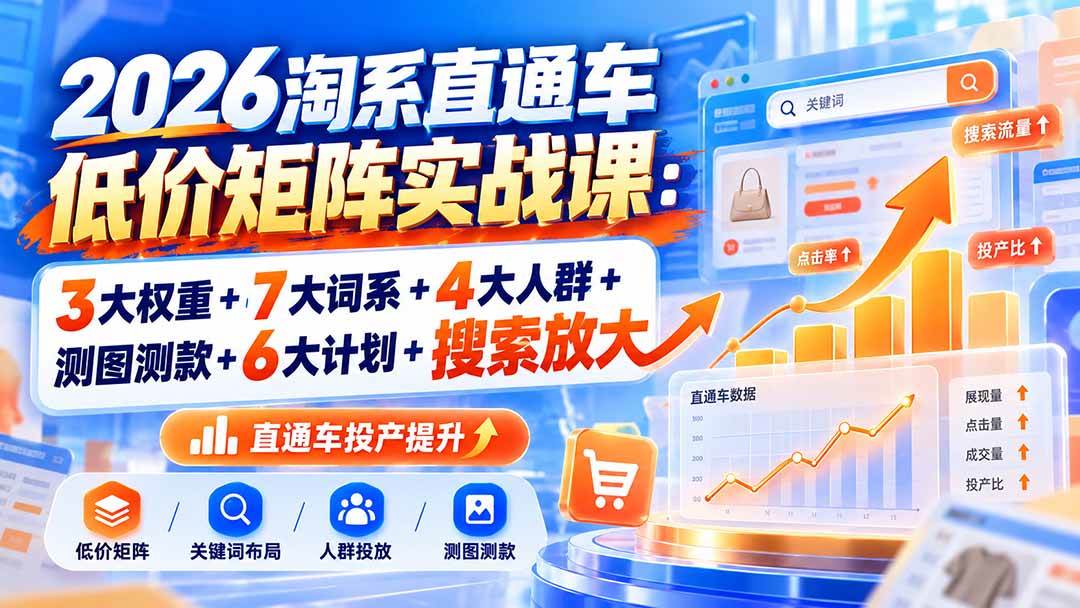 （20761期）2026淘系直通车低价矩阵实战课：3大权重+7大词系+4大人群+测图测款+6大计划+搜索放大亿创资源网_优质资源分享平台_一站式资源获取亿创资源网 | 优质资源分享平台_一站式资源获取