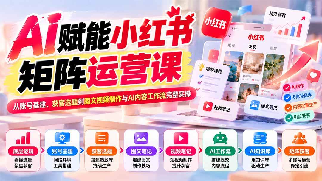 (20822期)AI赋能小红书矩阵运营课:从账号基建、获客选题到图文视频制作与AI内容工作流完整实操 (20822期)AI赋能小红书矩阵运营课:从账号基建、获客选题到图文视频制作与AI内容工作流完整实操