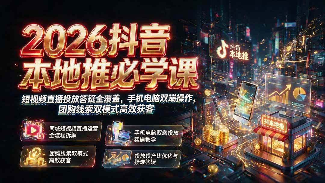 (19618期)2026抖音本地推必学课|短视频直播投放答疑全覆盖,手机电脑双端操作,团购线索双模式高效获客亿创资源网_优质资源分享平台_一站式资源获取亿创资源网 | 优质资源分享平台_一站式资源获取