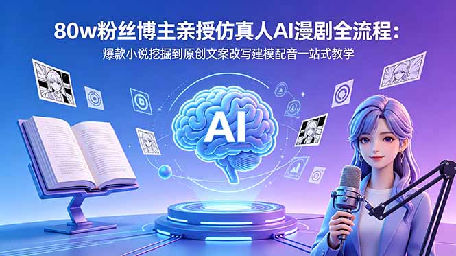 80w粉丝博主亲授仿真人AI漫剧全流程：爆款小说挖掘到原创文案改写建模配音一站式教学亿创资源网_优质资源分享平台_一站式资源获取亿创资源网 | 优质资源分享平台_一站式资源获取