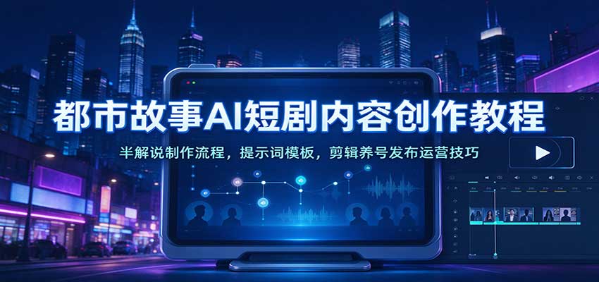 都市故事AI短剧内容创作教程：半解说制作流程，提示词模板，剪辑养号发布运营技巧亿创资源网_优质资源分享平台_一站式资源获取亿创资源网 | 优质资源分享平台_一站式资源获取