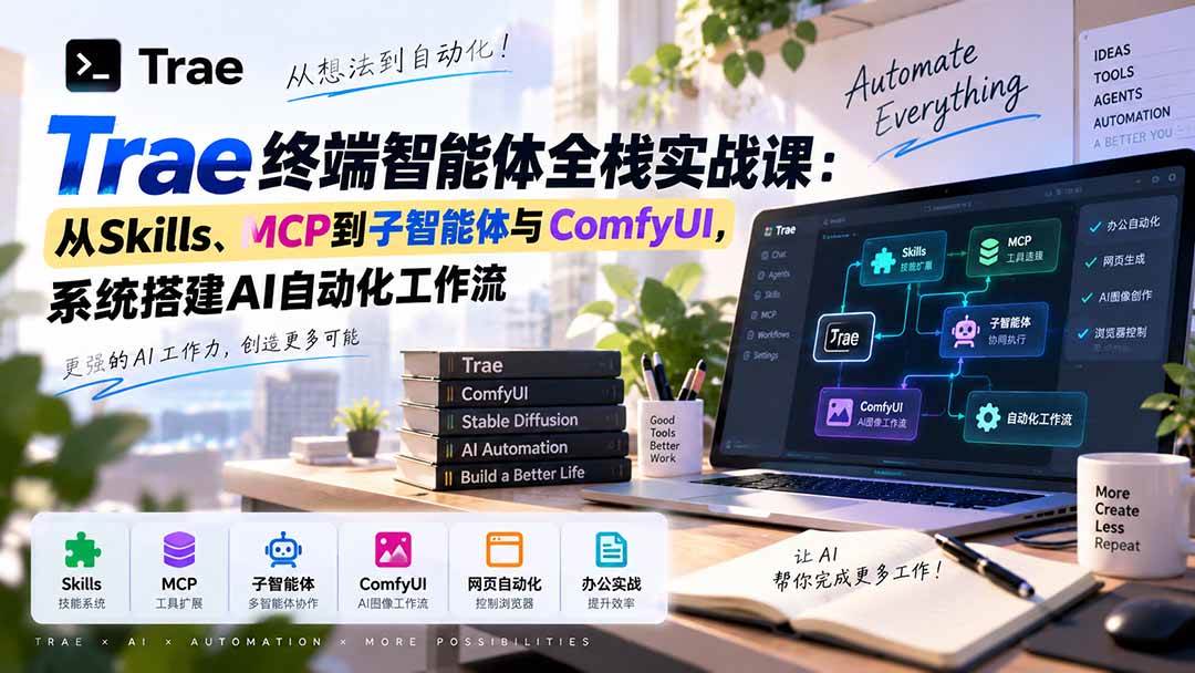 （20389期）Trae终端智能体全栈实战课：从Skills、MCP到子智能体与ComfyUI，系统搭建AI自动化工作流亿创资源网_优质资源分享平台_一站式资源获取亿创资源网 | 优质资源分享平台_一站式资源获取