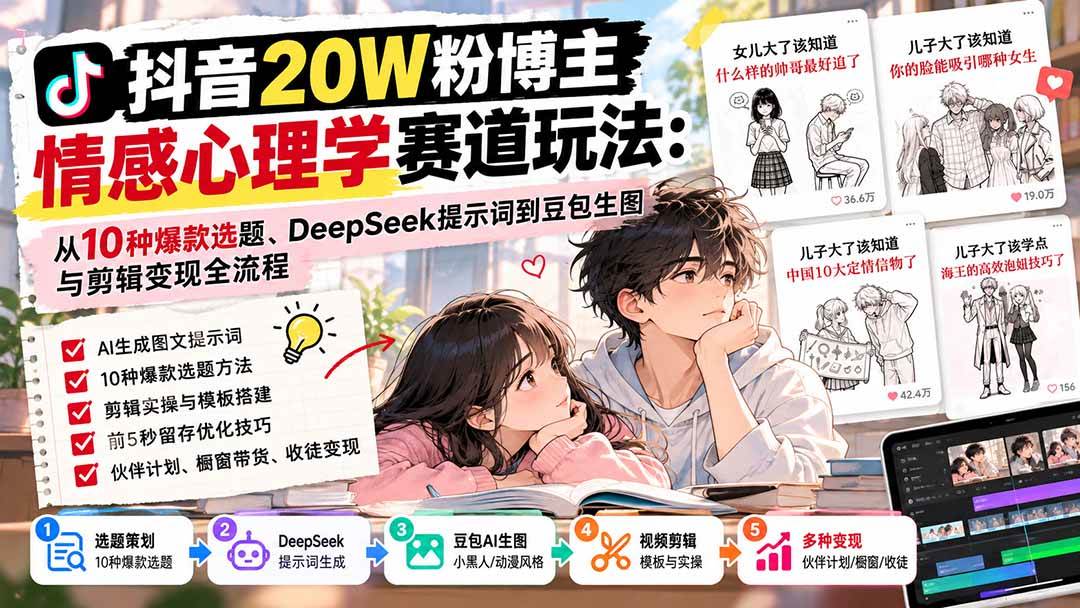 (20688期)抖音20W粉博主-情感心理学赛道玩法:从10种爆款选题、DeepSeek提示词到豆包生图与剪辑变现全流程亿创资源网_优质资源分享平台_一站式资源获取亿创资源网 | 优质资源分享平台_一站式资源获取