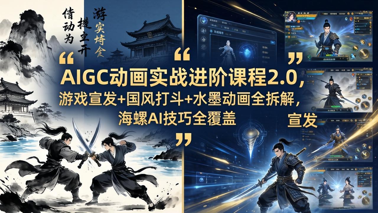 AIGC动画实战进阶课程2.0，游戏宣发+国风打斗+水墨动画全拆解，海螺AI技巧全覆盖亿创资源网_优质资源分享平台_一站式资源获取亿创资源网 | 优质资源分享平台_一站式资源获取