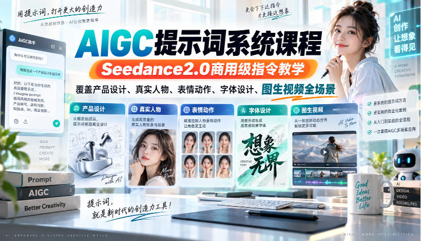 AIGC提示词系统课程，Seedance2.0商用级指令教学，覆盖产品设计、真实人物、表情动作、字体设计、图生视频全场景亿创资源网_优质资源分享平台_一站式资源获取亿创资源网 | 优质资源分享平台_一站式资源获取