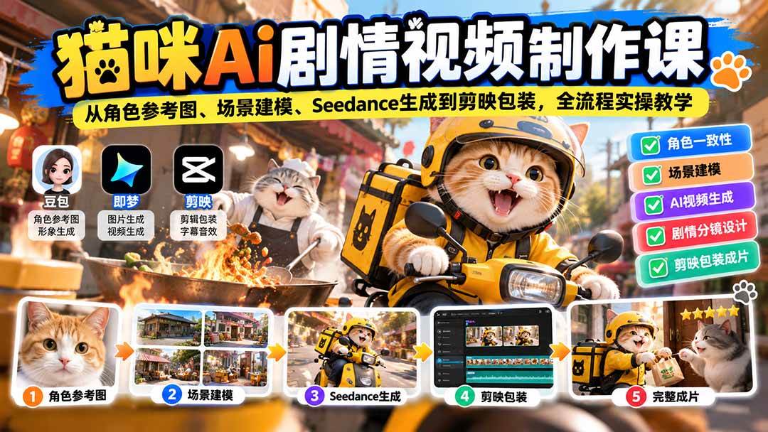(20793期)猫咪AI剧情视频制作课:从角色参考图、场景建模、Seedance生成到剪映包装,全流程实操教学 (20793期)猫咪AI剧情视频制作课:从角色参考图、场景建模、Seedance生成到剪映包装,全流程实操教学
