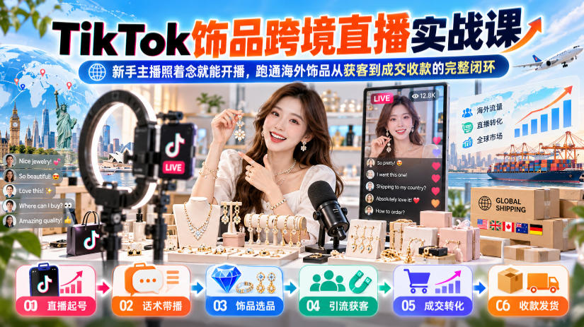 TikTok饰品跨境直播实战课,新手主播照着念就能开播,跑通海外饰品从获客到成交收款的完整闭环亿创资源网_优质资源分享平台_一站式资源获取亿创资源网 | 优质资源分享平台_一站式资源获取