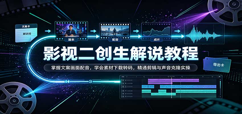 影视二创解说教程：掌握文案画面配音，学会素材下载转码，精通剪辑与声音克隆实操亿创资源网_优质资源分享平台_一站式资源获取亿创资源网 | 优质资源分享平台_一站式资源获取