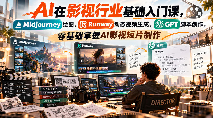 【无水印】AI在影视行业基础入门课,Midjourney绘图、Runway动态视频生成、GPT脚本创作,零基础掌握AI影视短片制作亿创资源网_优质资源分享平台_一站式资源获取亿创资源网 | 优质资源分享平台_一站式资源获取