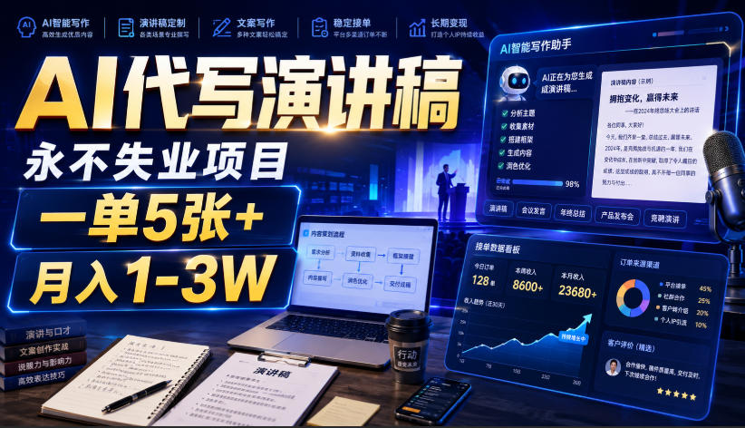 AI代写演讲稿，永不失业项目，一单5张+，月入1-3W【揭秘】亿创资源网_优质资源分享平台_一站式资源获取亿创资源网 | 优质资源分享平台_一站式资源获取