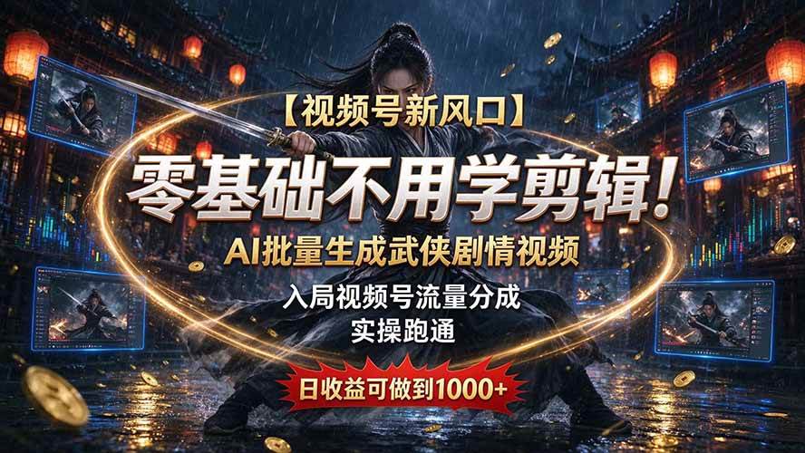 (20780期)【视频号新风口】零基础不用学剪辑!AI 批量生成武侠剧情视频,入局视频号流量分成,实操跑通,日收益可做到 1000+亿创资源网_优质资源分享平台_一站式资源获取亿创资源网 | 优质资源分享平台_一站式资源获取