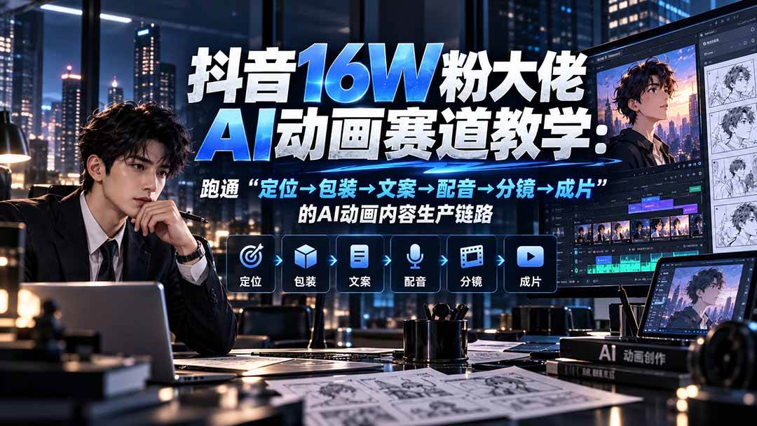 （20791期）抖音16W粉大佬规则门禁AI动画赛道教学：跑通“定位→包装→文案→配音→分镜→成片”的AI动画内容生产链路
