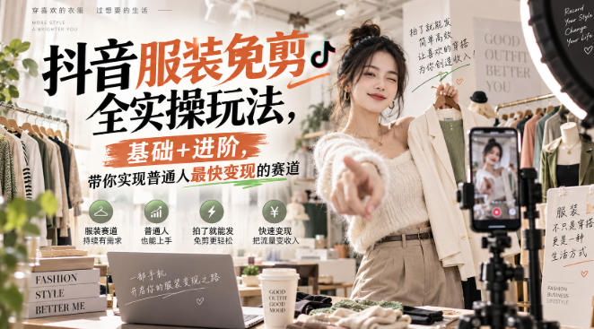 抖音服装免剪全实操玩法，基础+进阶，带你实现普通人最快变现的赛道亿创资源网_优质资源分享平台_一站式资源获取亿创资源网 | 优质资源分享平台_一站式资源获取