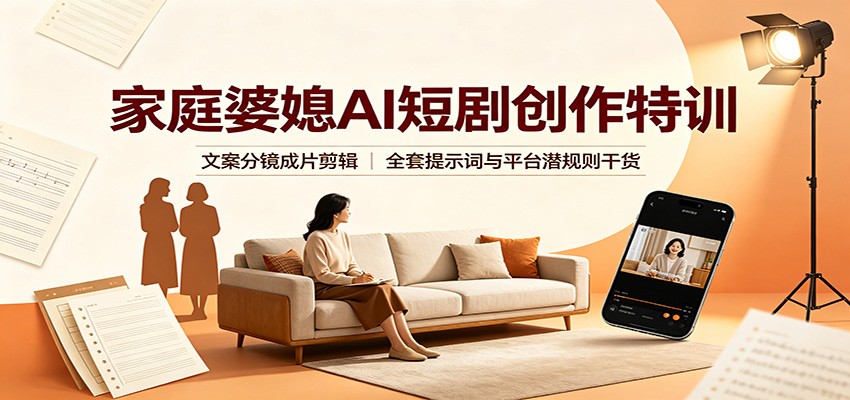 家庭婆媳AI短剧创作特训：文案分镜成片剪辑，全套提示词与平台潜规则干货亿创资源网_优质资源分享平台_一站式资源获取亿创资源网 | 优质资源分享平台_一站式资源获取