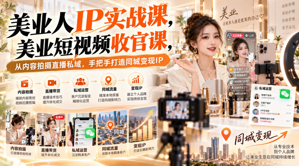 【无水印】美业人IP实战课,美业短视频收官课,从内容拍摄直播私域,手把手打造同城变现IP亿创资源网_优质资源分享平台_一站式资源获取亿创资源网 | 优质资源分享平台_一站式资源获取