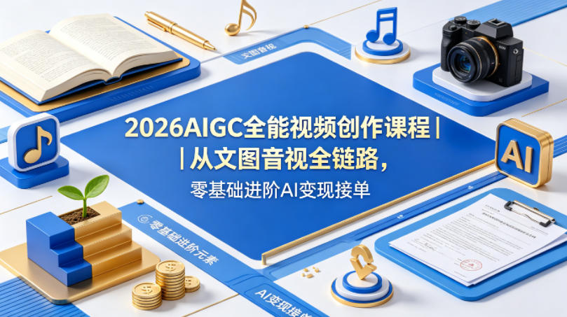 2026AIGC全能视频创作课程｜从文图音视全链路，零基础进阶AI变现接单亿创资源网_优质资源分享平台_一站式资源获取亿创资源网 | 优质资源分享平台_一站式资源获取