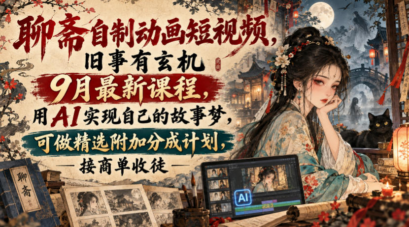 聊斋自制动画短视频，旧事有玄机9月最新课程，用AI实现自己的故事梦，可做精选附加分成计划，接商单收徒亿创资源网_优质资源分享平台_一站式资源获取亿创资源网 | 优质资源分享平台_一站式资源获取