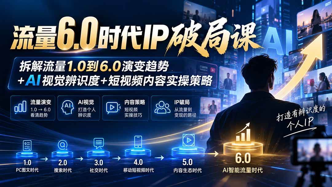 （20845期）流量6.0时代IP破局课：拆解流量1.0到6.0演变趋势+AI视觉辨识度+短视频内容实操策略亿创资源网_优质资源分享平台_一站式资源获取亿创资源网 | 优质资源分享平台_一站式资源获取