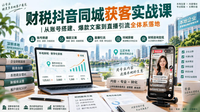 财税抖音同城获客实战课|从账号搭建、爆款文案到直播引流全体系落地亿创资源网_优质资源分享平台_一站式资源获取亿创资源网 | 优质资源分享平台_一站式资源获取