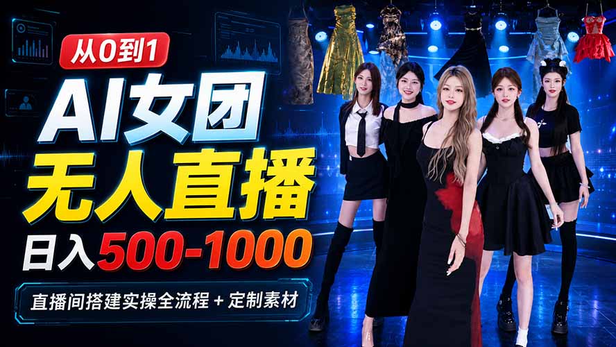 AI 女团无人直播，躺入500-1000每天，直播间搭建实操全流程+定制素材亿创资源网_优质资源分享平台_一站式资源获取亿创资源网 | 优质资源分享平台_一站式资源获取