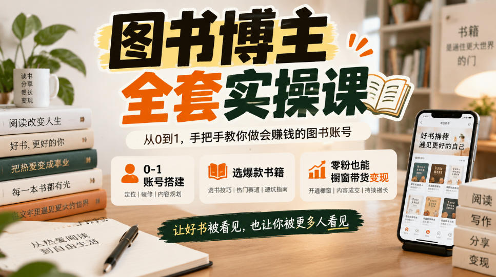 图书博主全套实操课，0‑1账号搭建，选爆款书籍，零粉也能橱窗带货变现亿创资源网_优质资源分享平台_一站式资源获取亿创资源网 | 优质资源分享平台_一站式资源获取