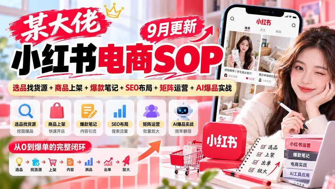 (20757期)某大佬小红书电商SOP|9月更新:选品找货源+商品上架+爆款笔记+SEO布局+矩阵运营+AI爆品实战亿创资源网_优质资源分享平台_一站式资源获取亿创资源网 | 优质资源分享平台_一站式资源获取