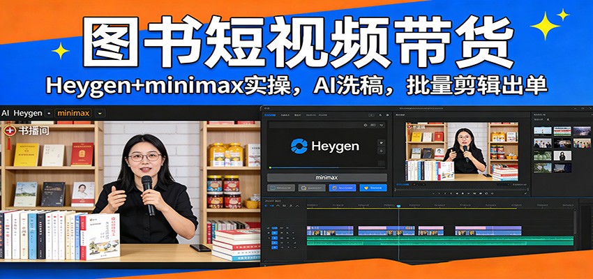 图书短视频带货：Heygen+minimax实操，AI洗稿 ，批量剪辑出单亿创资源网_优质资源分享平台_一站式资源获取亿创资源网 | 优质资源分享平台_一站式资源获取