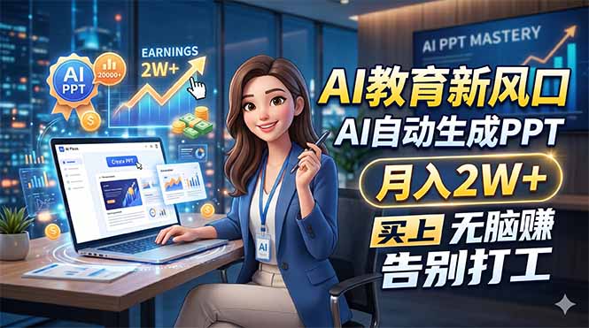 AI教育新风口，AI自动生成PPT，月入2W+，无脑赚，告别打工亿创资源网_优质资源分享平台_一站式资源获取亿创资源网 | 优质资源分享平台_一站式资源获取