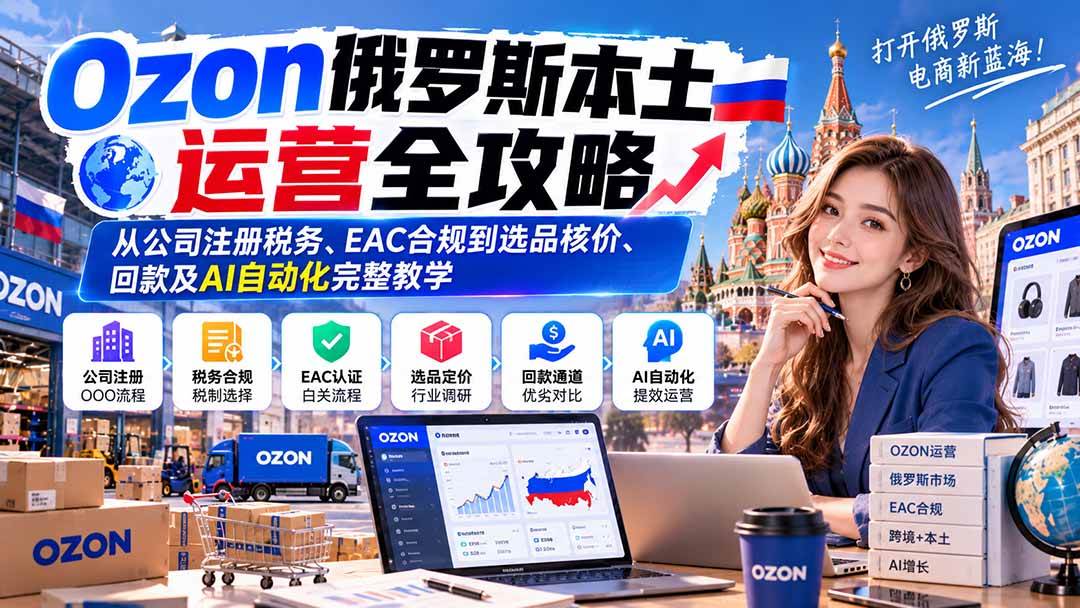 （20851期）Ozon俄罗斯本土运营全攻略：从公司注册税务、EAC合规到选品核价、回款及AI自动化完整教学亿创资源网_优质资源分享平台_一站式资源获取亿创资源网 | 优质资源分享平台_一站式资源获取