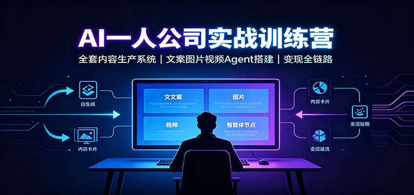 AI创作一人公司实战训练营:全套内容生产系统,文案图片视频Agent搭建变现全链路亿创资源网_优质资源分享平台_一站式资源获取亿创资源网 | 优质资源分享平台_一站式资源获取