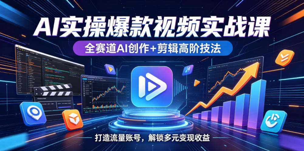 AI实操爆款视频实战课，全赛道AI创作+剪辑高阶技法，打造流量账号，解锁多元变现收益亿创资源网_优质资源分享平台_一站式资源获取亿创资源网 | 优质资源分享平台_一站式资源获取