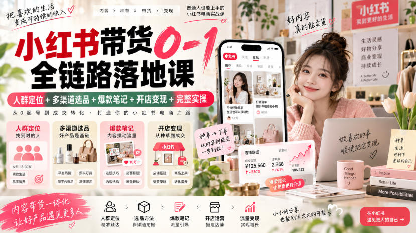 小红书带货0-1全链路落地课|人群定位+多渠道选品+爆款笔记+开店变现完整实操亿创资源网_优质资源分享平台_一站式资源获取亿创资源网 | 优质资源分享平台_一站式资源获取