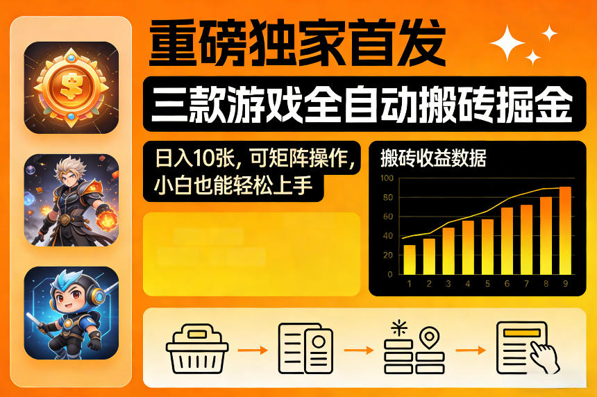 重磅独家首发，三款游戏全自动搬砖掘金，日入10张，可矩阵操作，小白也能轻松上手【揭秘】亿创资源网_优质资源分享平台_一站式资源获取亿创资源网 | 优质资源分享平台_一站式资源获取