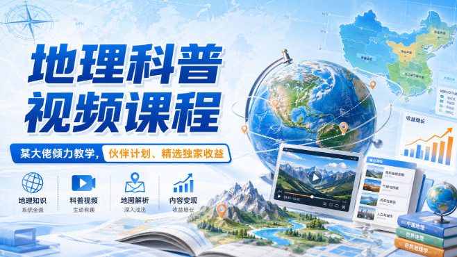 地理科普视频课程,某大佬倾力教学,伙伴计划、精选独家收益亿创资源网_优质资源分享平台_一站式资源获取亿创资源网 | 优质资源分享平台_一站式资源获取