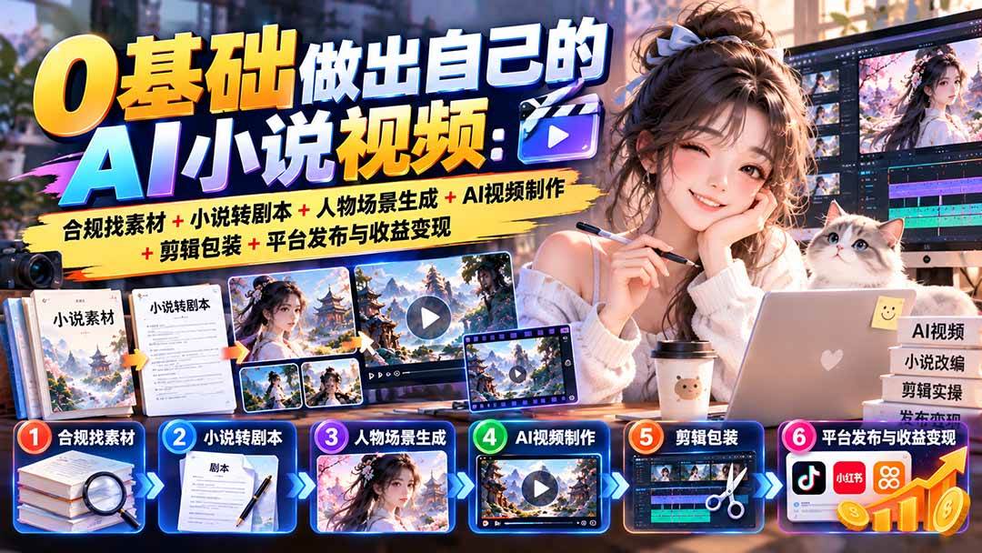 （20741期）0基础做出自己的AI小说视频：合规找素材+小说转剧本+人物场景生成+AI视频制作+剪辑包装+平台发布与收益变现亿创资源网_优质资源分享平台_一站式资源获取亿创资源网 | 优质资源分享平台_一站式资源获取