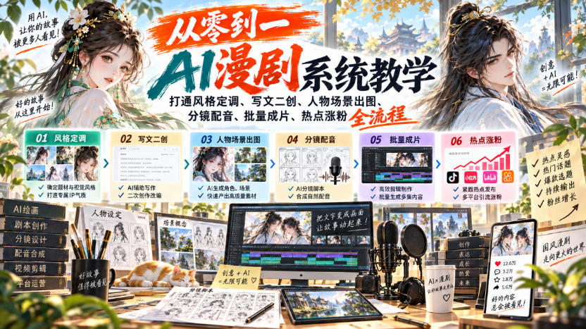 从零到一AI漫剧系统教学，打通风格定调、写文二创、人物场景出图、分镜配音、批量成片、热点涨粉全流程亿创资源网_优质资源分享平台_一站式资源获取亿创资源网 | 优质资源分享平台_一站式资源获取