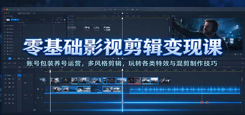 零基础影视剪辑变现课：账号包装养号运营，多风格剪辑，玩转各类特效与混剪制作技巧亿创资源网_优质资源分享平台_一站式资源获取亿创资源网 | 优质资源分享平台_一站式资源获取