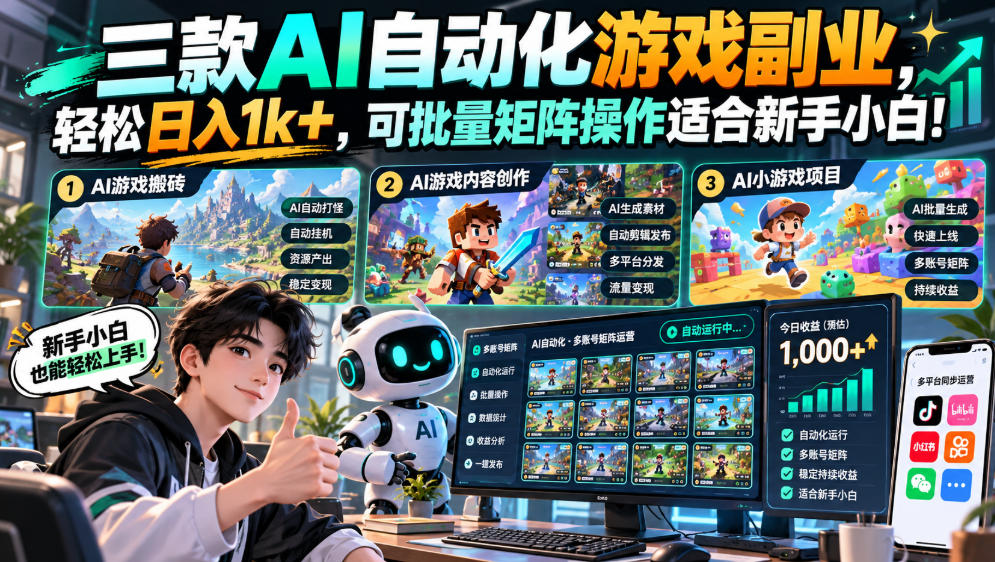 三款AI自动化游戏副业，轻松日入1k+，可批量矩阵操作适合新手小白！【揭秘】亿创资源网_优质资源分享平台_一站式资源获取亿创资源网 | 优质资源分享平台_一站式资源获取