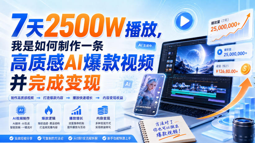 7天2500W播放,我是如何制作一条高质感AI爆款视频并完成变现亿创资源网_优质资源分享平台_一站式资源获取亿创资源网 | 优质资源分享平台_一站式资源获取