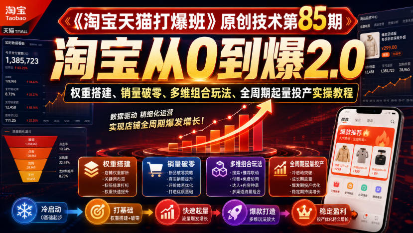 《淘宝天猫打爆班》原创技术第85期，淘宝从0到爆2.0，权重搭建、销量破零、多维组合玩法、全周期起量投产实操教程亿创资源网_优质资源分享平台_一站式资源获取亿创资源网 | 优质资源分享平台_一站式资源获取