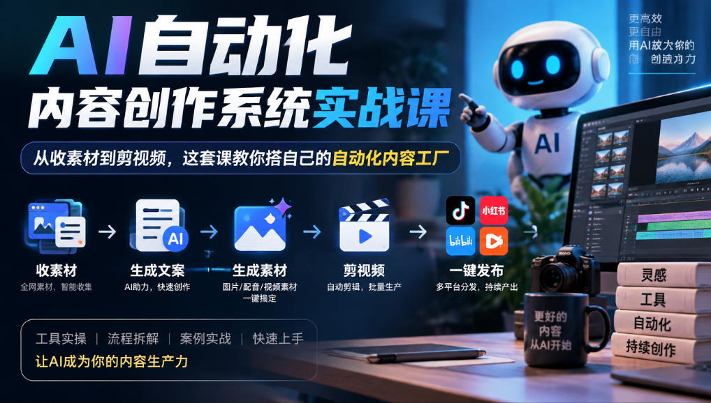 AI自动化内容创作系统实战课,从收素材到剪视频,这套课教你搭自己的自动化内容工厂亿创资源网_优质资源分享平台_一站式资源获取亿创资源网 | 优质资源分享平台_一站式资源获取
