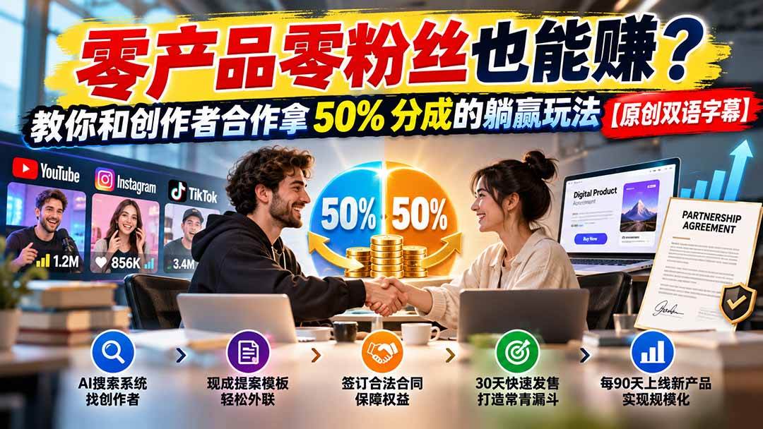(20957期)零产品零粉丝也能赚?教你和创作者合作拿 50% 分成的躺赢玩法【原创双语字幕】 (20957期)零产品零粉丝也能赚?教你和创作者合作拿 50% 分成的躺赢玩法【原创双语字幕】