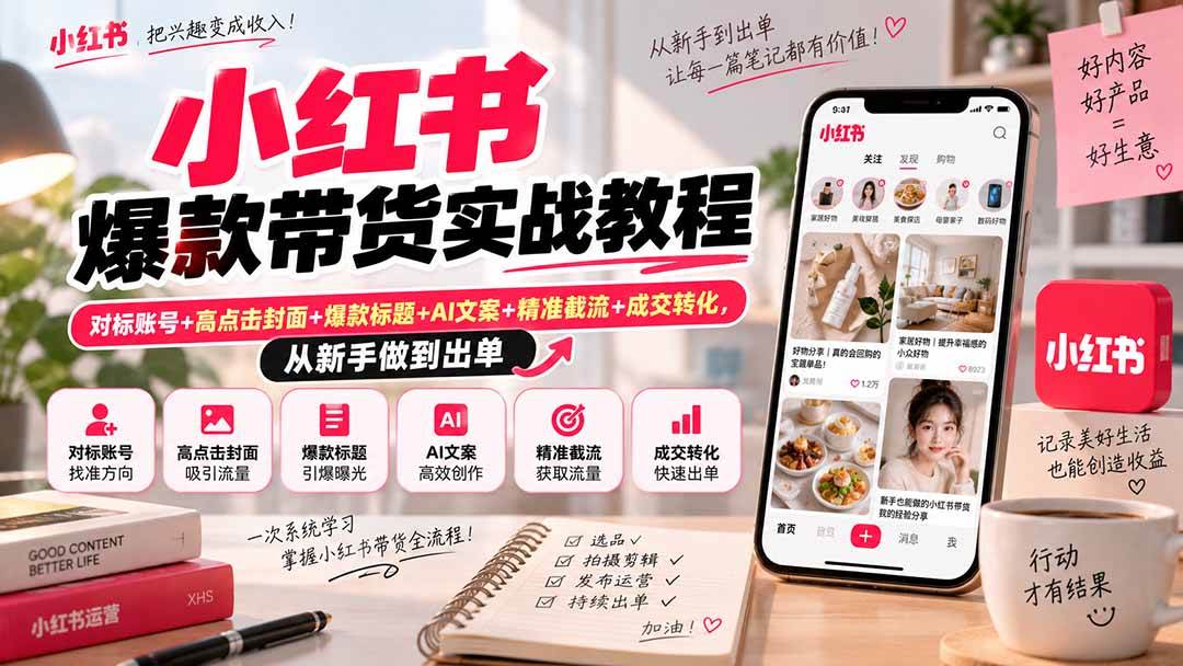 （20473期）小红书爆款带货实战教程｜对标账号+高点击封面+爆款标题+AI文案+精准截流+成交转化，从新手做到出单亿创资源网_优质资源分享平台_一站式资源获取亿创资源网 | 优质资源分享平台_一站式资源获取